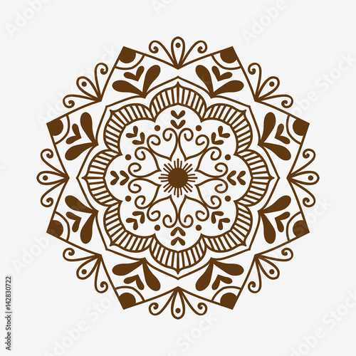 Fototapeta Naklejka Na Ścianę i Meble -  Henna tattoo brown mehndi flower template doodle ornamental lace decorative element and indian design pattern paisley arabesque mhendi embellishment vector.