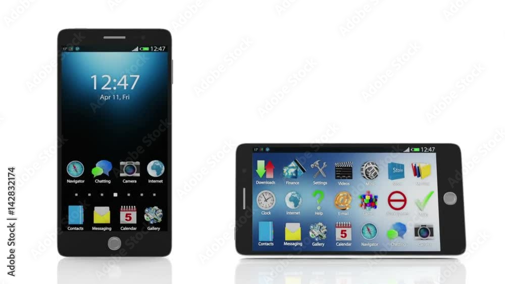 Rotation Animation of Modern Touchscreen Smart Phone. Green Screen and Alpha Matte is Including. Seamless Looping