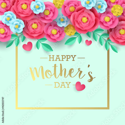 Mothers day greeting card design with abstract paper flower background