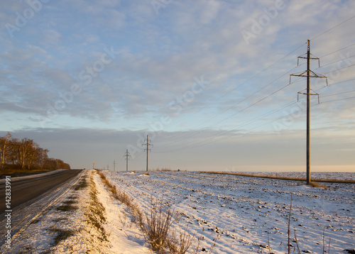 Support power lines along winter road