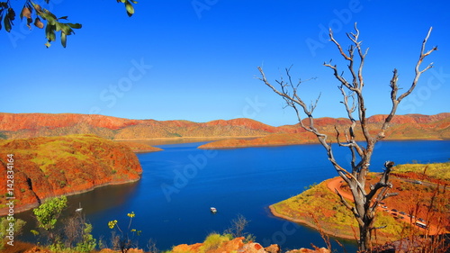 High up View of beautiful Lake Argyle nearby Kununurra, West Australia on a warm sunny day with blue skies photo