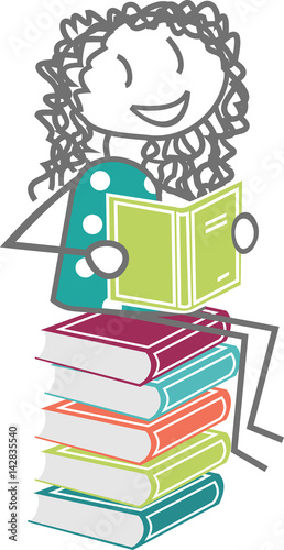 Enfant ou adulte assis sur une pile de livre pour lire des livres 