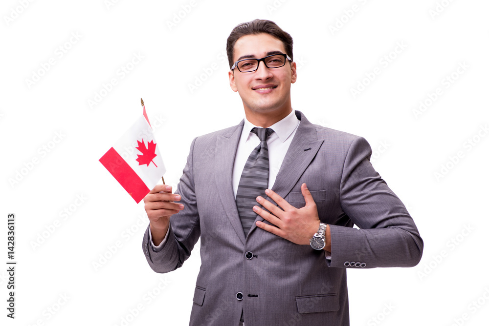 Young businessman with flag isolated on white Young businessman with flag isolated on white