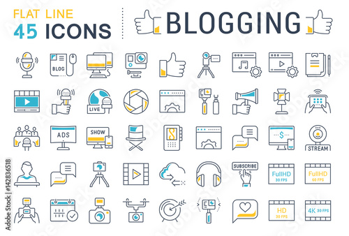 Set Vector Flat Line Icons Blogging