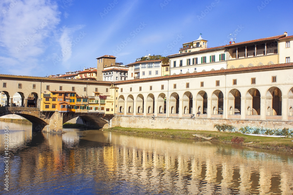 Vasari corridor and Ponte Vecchio over the Arno River, Florence