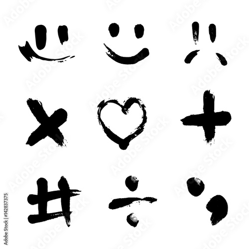 Set of emoticons and textured characters