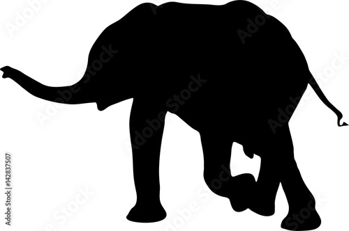 Silhouette of a small cute baby elephant  hand drawn vector illustration isolated on white background