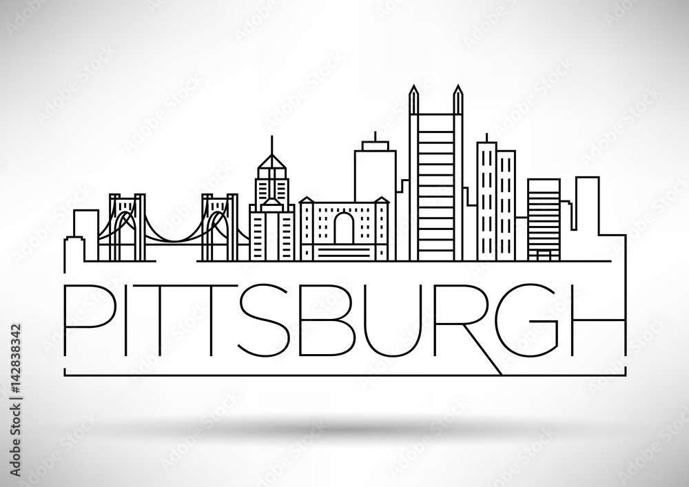 Fototapeta Minimalna liniowa panorama miasta Pittsburgh z projektem typograficznym