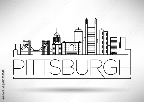Minimal Pittsburgh Linear City Skyline with Typographic Design