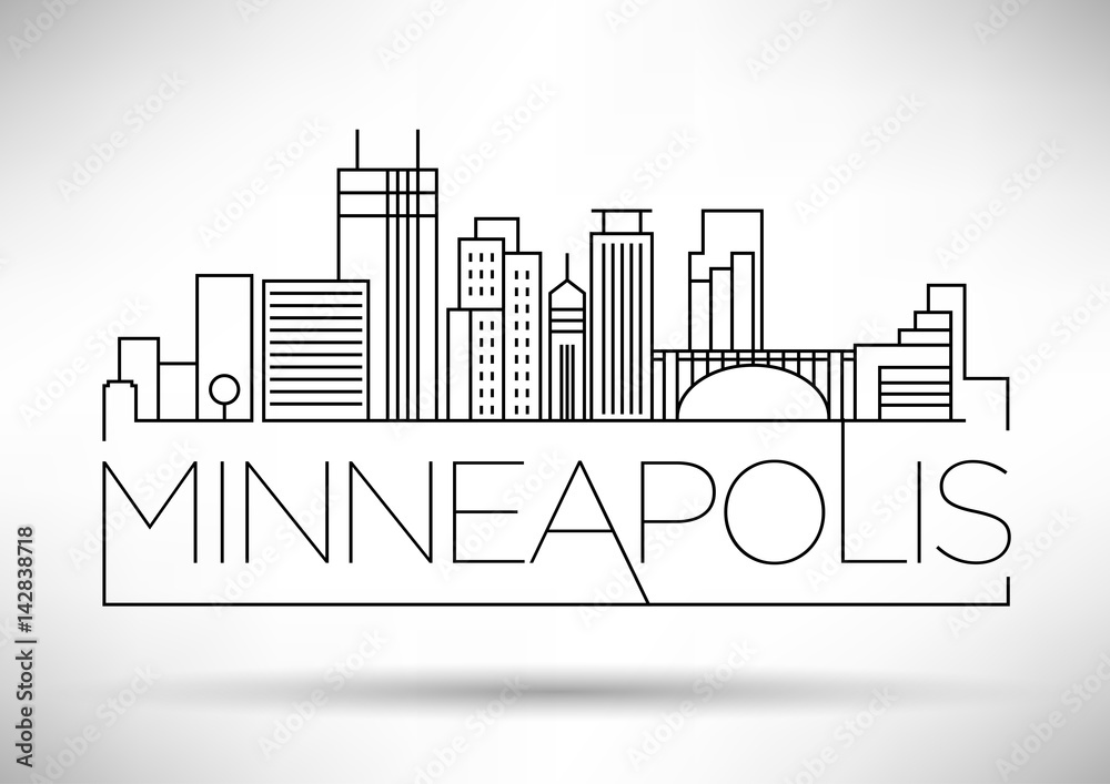 Minimal Minneapolis Linear City Skyline with Typographic Design