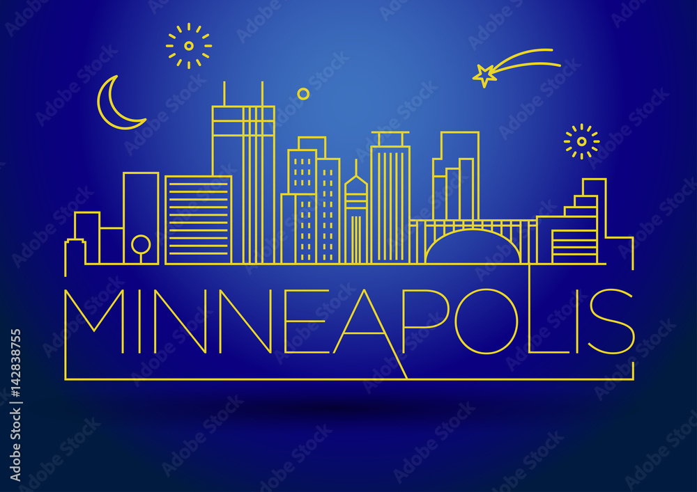 Fototapeta premium Minimal Minneapolis Linear City Skyline with Typographic Design