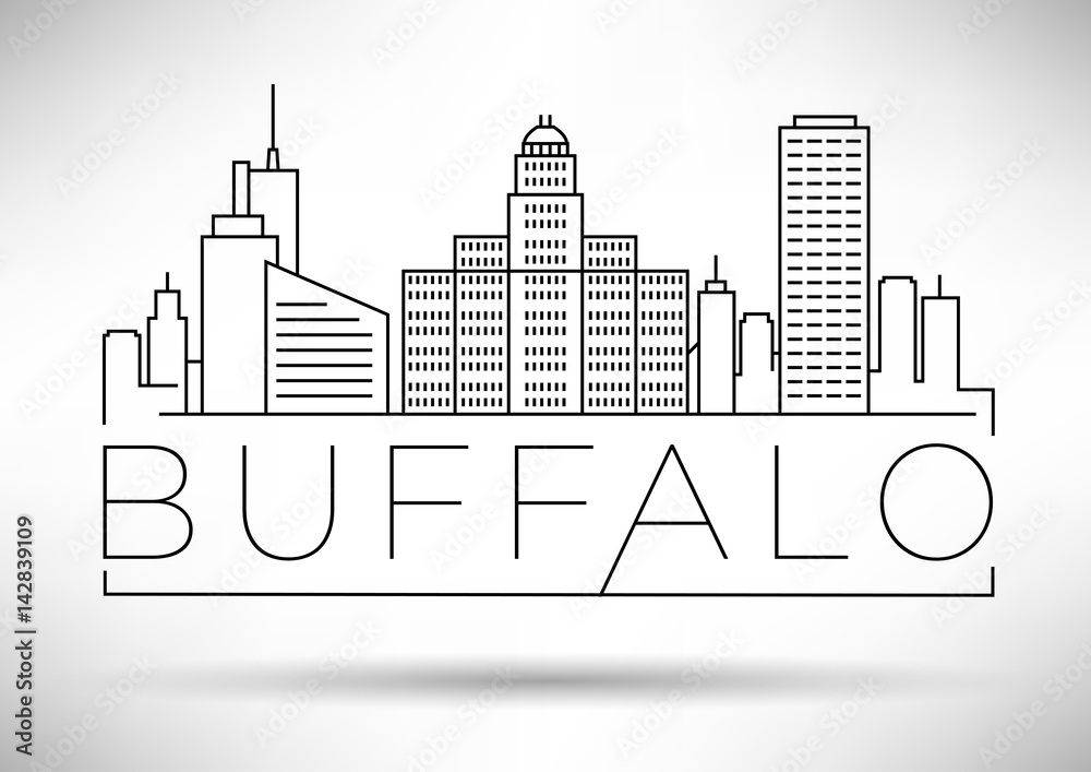Fototapeta Minimal Buffalo Linear City Skyline with Typographic Design