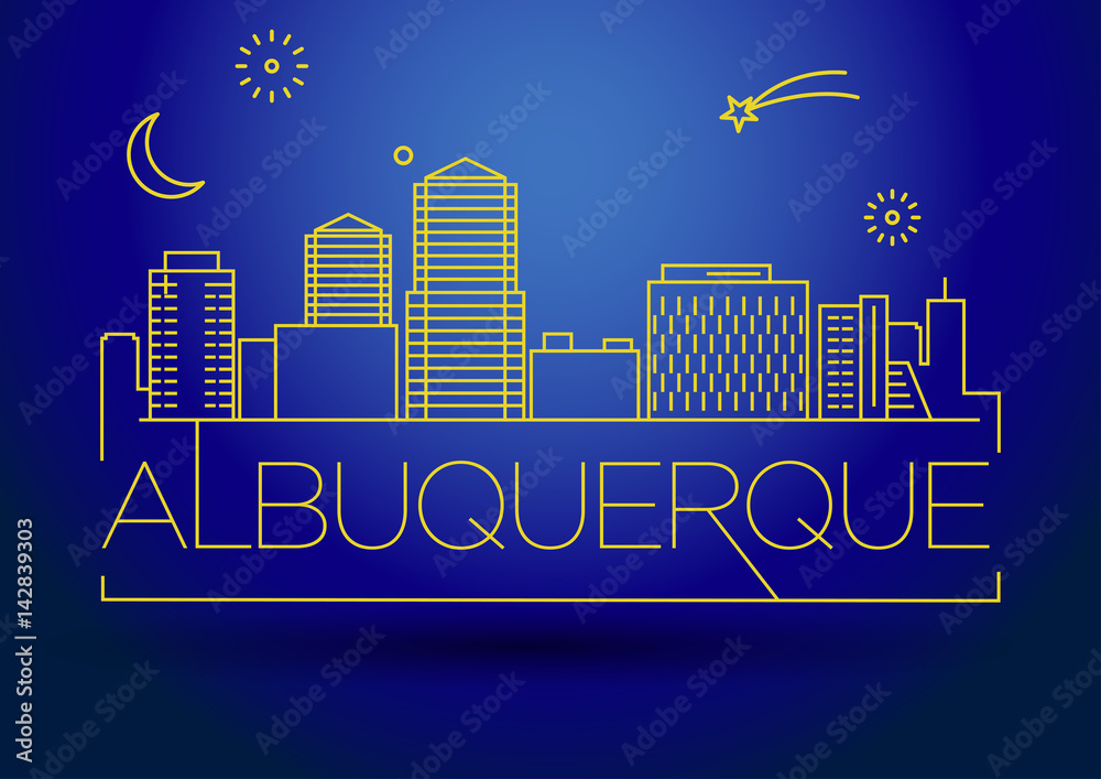 Minimal Albuquerque Linear City Skyline with Typographic Design