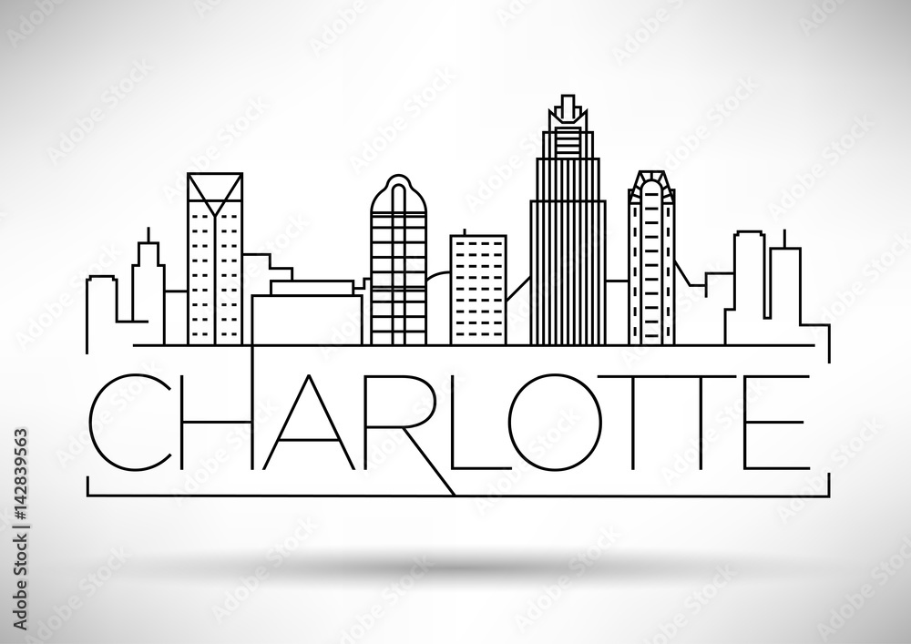 Fototapeta Minimalna liniowa panoramę miasta Charlotte z typograficznym wzorem