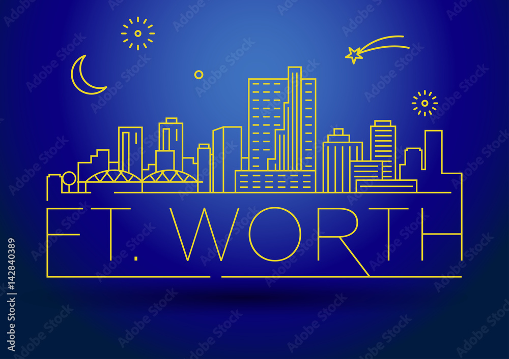 Obraz premium Minimal Ft. Worth Linear City Skyline with Typographic Design