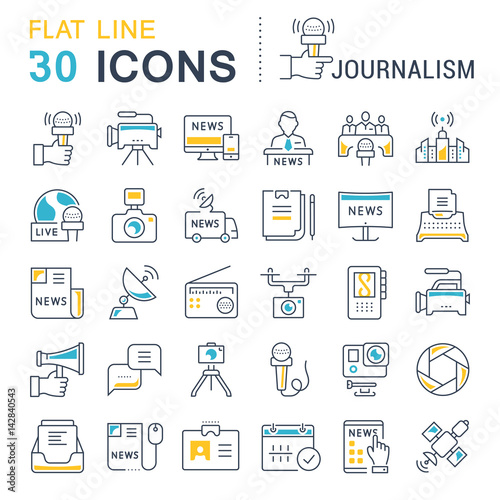 Set Vector Flat Line Icons Journalism