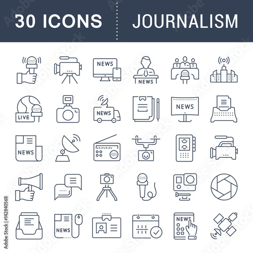 Set Vector Flat Line Icons Journalism
