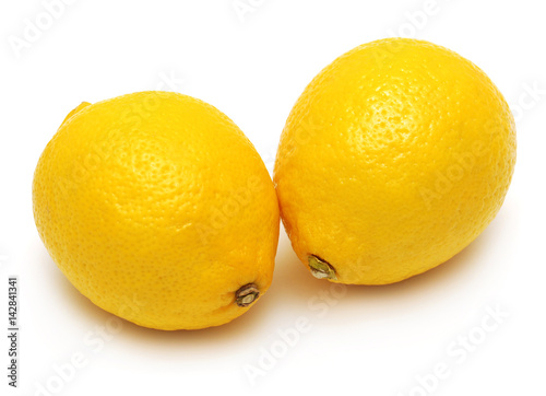 Lemons isolated on white background. Tropical fruit. Flat lay, top view