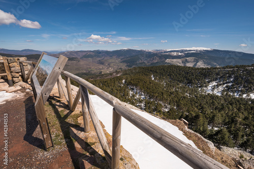 Winter landscape of a viewpoint in Neila lagoons park, in Burgos, Demanda mountain range, castilla y Leon, Spain.