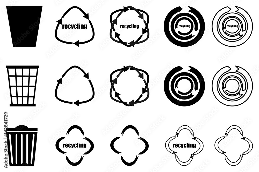 trash can, recycle icon, recycling set, trash can, recycle icon, recycling set,