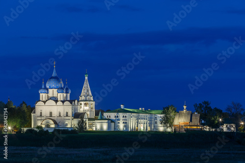 Suzdal, Golden ring of Russia. Night panorama of Suzdal Kremlin.
