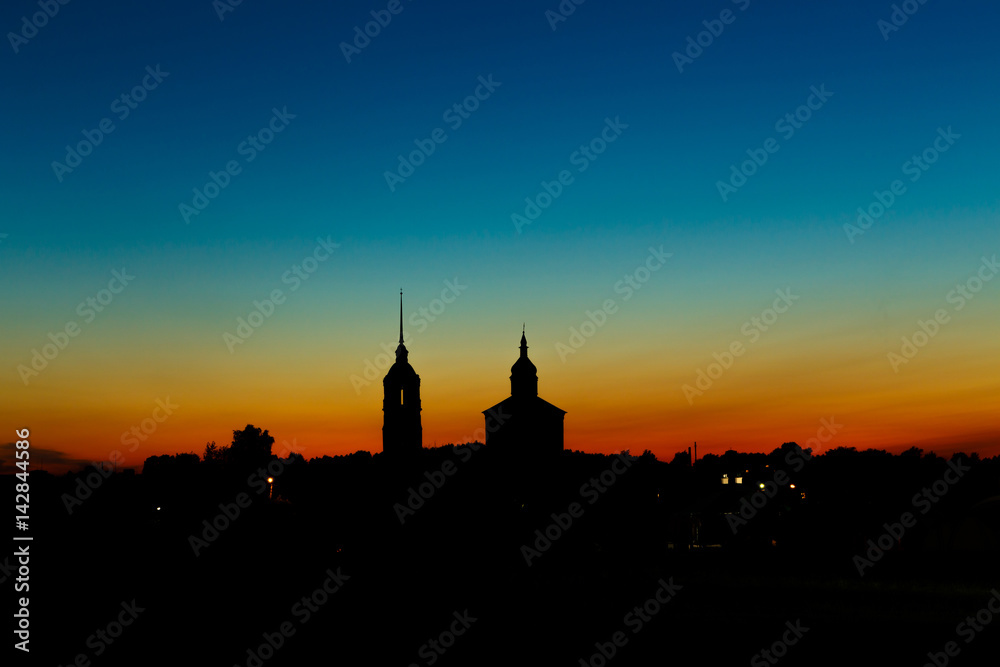 Church silhouette at sunset