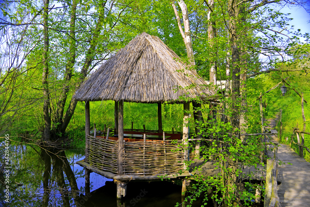 A wooden gazebo in the Ukrainian national traditions in the rate A wooden gazebo in the Ukrainian national traditions in the rate