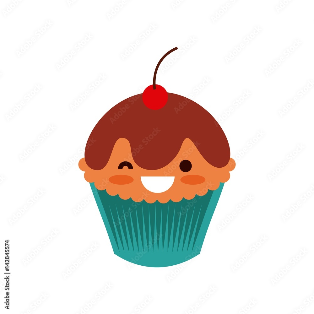kawaii cupcake icon over white background. colorful design. vector illustration