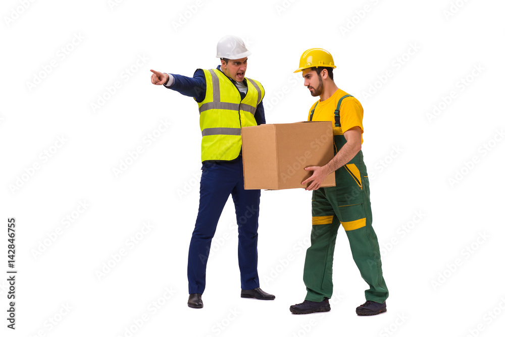 Two workers isolated on the white background Two workers isolated on the white background