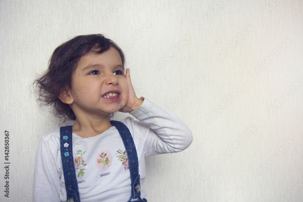 Little girl shows oh no emotion Little girl shows oh no emotion