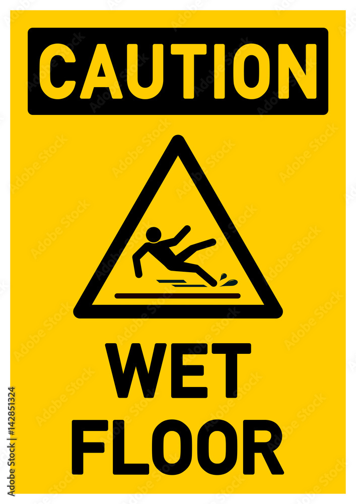 ks196 KombiSchild english text / hazard sign Caution Wet Floor cleaning floors DIN A2