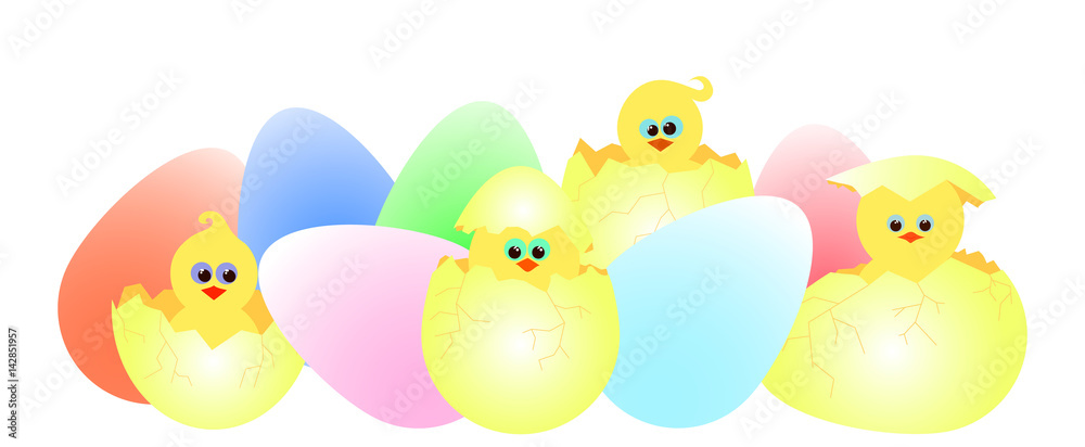 vector illustration of Easter eggs and chickens