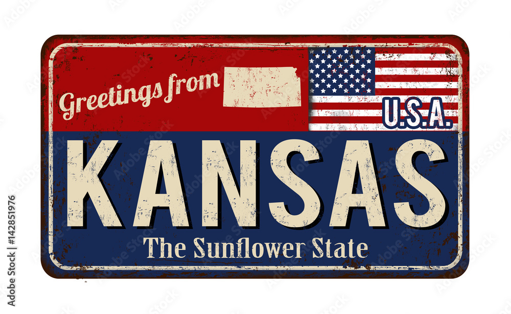 Greetings from Kansas vintage rusty metal sign