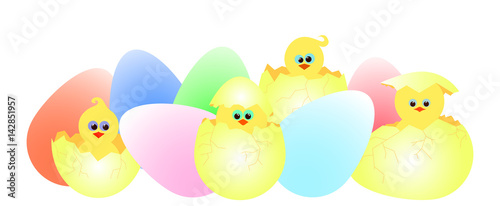 vector illustration of Easter eggs and chickens