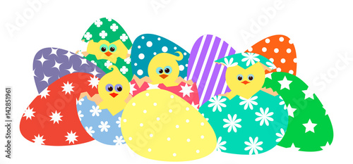 vector illustration of colorful eggs and chickens