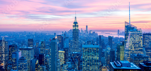Fotografie, Obraz View of New York Manhattan during sunset hours