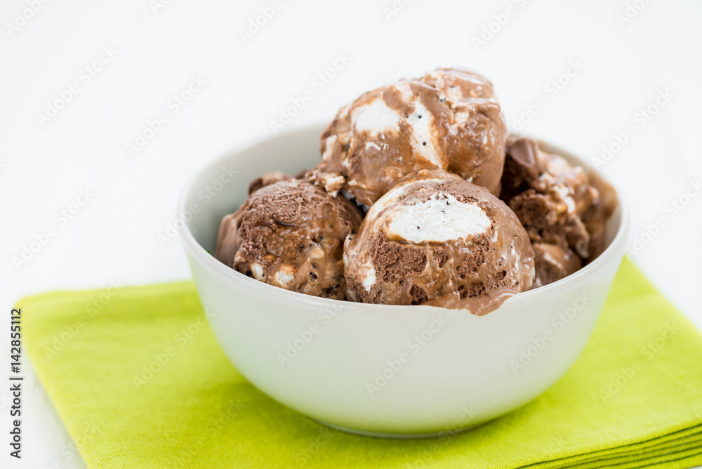 Vanilla and Chocolate Ice Cream Scoops in Bowl Vanilla and Chocolate Ice Cream Scoops in Bowl