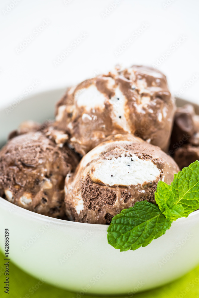 Vanilla and Chocolate Ice Cream Scoops in Bowl Vanilla and Chocolate Ice Cream Scoops in Bowl