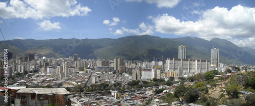 VENEZUELA,CARACAS,POVERTY,SLUM. Impressive view of a Caracas from neighborhood called La San Agustín on a green hill in Caracas Venezuela.