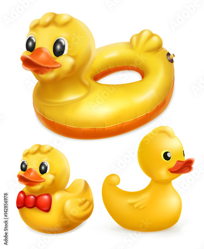 Rubber ducks, 3d vector icon set