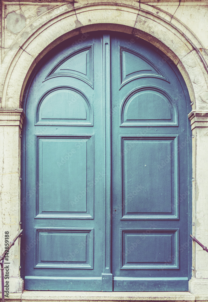 wooden door. front door. Vintage Retro Filter