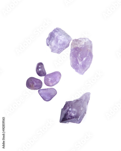 Amethyst: tumbled, natural chunks, single point isolated on white background