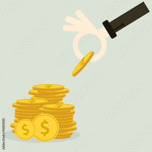 Close up of hand stacking gold coins with green background ,Business Finance and Money concept,Save money for prepare in the future.