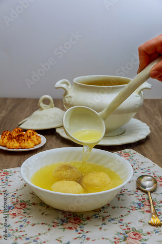 Matzo Matzah balls soup homemade healthy photo