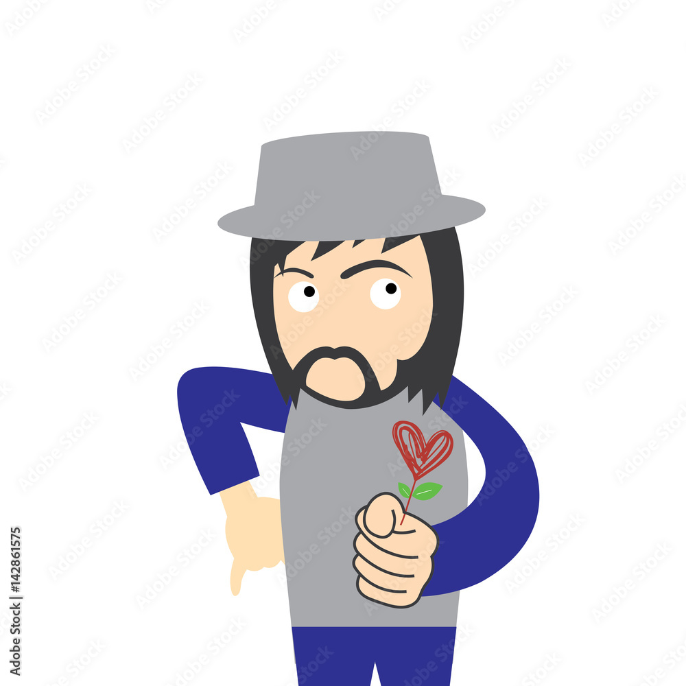 hipster man with red heart flower hipster man with red heart flower