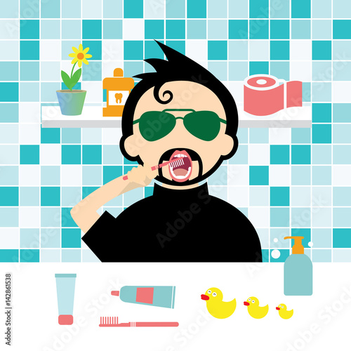 man brushing teeth before bedtime