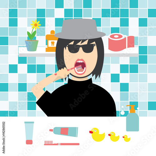 man brushing teeth before bedtime