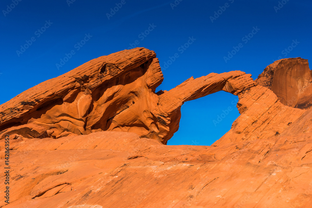 Red Rocks, Natural Arch and  Blue Sky