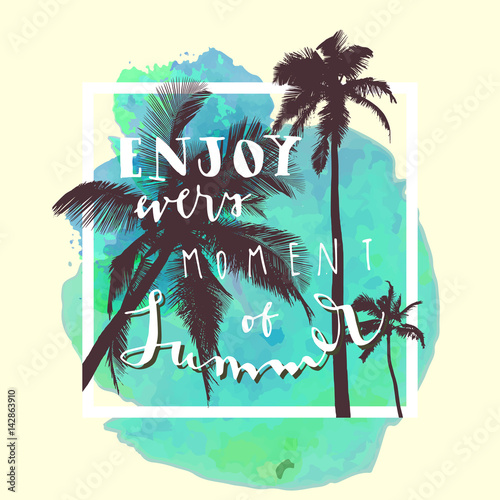 Enjoy Every Moment Of Summer. Modern calligraphic T-shirt print design © babayuka