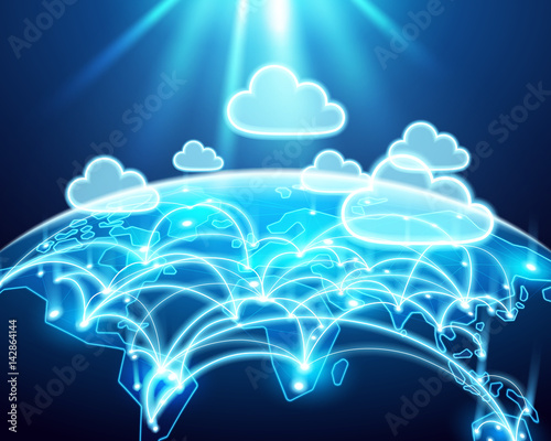 Abstract of world cloud network, internet and global connection concept